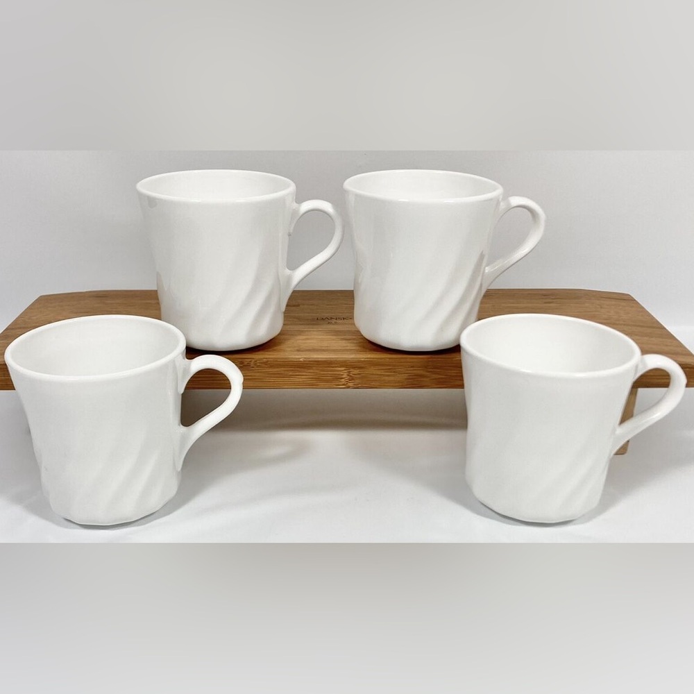 Set of 4 Corelle Enhancement SWIRL White Mugs Cups 9 oz. RETIRED Vtg Corning USA